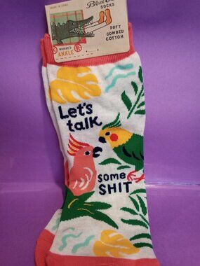 Blue Q Women's Ankle Socks "Let's Talk Some Sh!t" with Parrots.